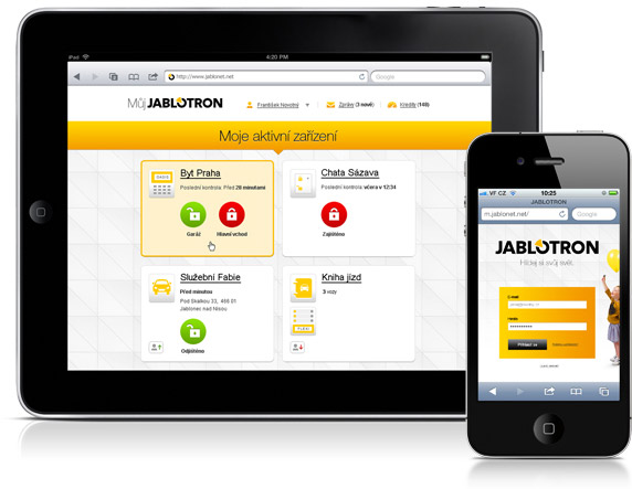 Rozhranie aplikácie Jablotron 100 na tablete a smartfóne
